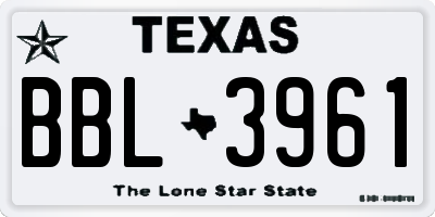 TX license plate BBL3961