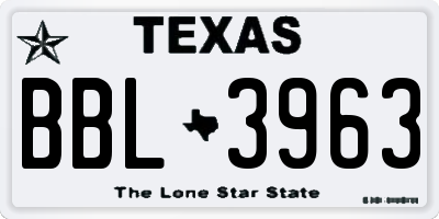 TX license plate BBL3963