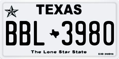 TX license plate BBL3980
