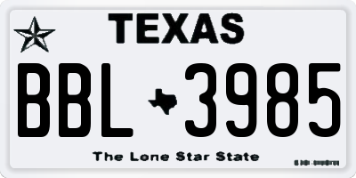 TX license plate BBL3985