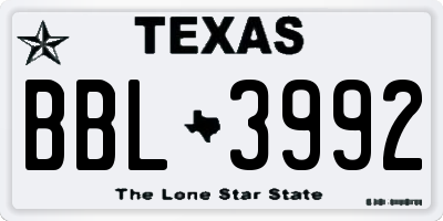 TX license plate BBL3992