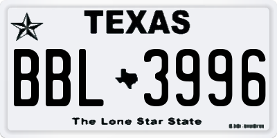 TX license plate BBL3996