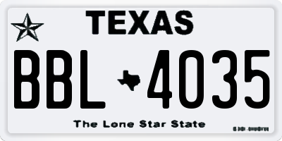 TX license plate BBL4035