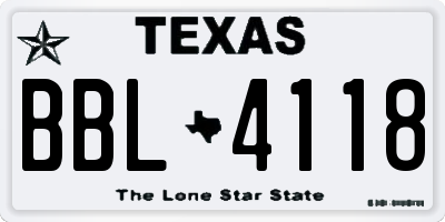 TX license plate BBL4118