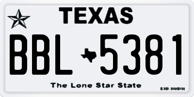 TX license plate BBL5381