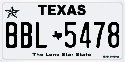 TX license plate BBL5478