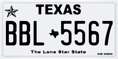 TX license plate BBL5567
