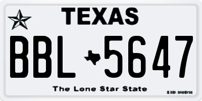 TX license plate BBL5647