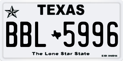 TX license plate BBL5996