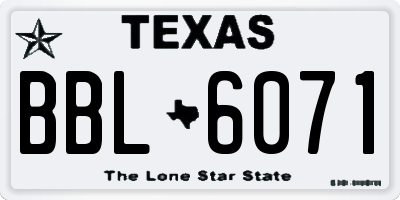 TX license plate BBL6071