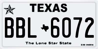 TX license plate BBL6072