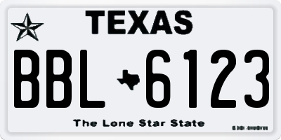 TX license plate BBL6123