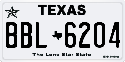 TX license plate BBL6204