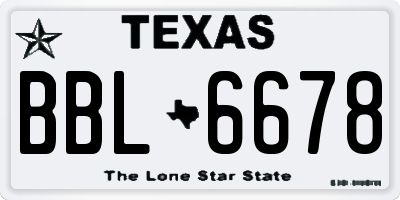 TX license plate BBL6678