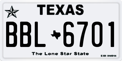 TX license plate BBL6701