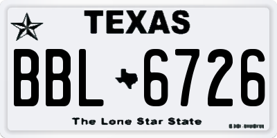 TX license plate BBL6726