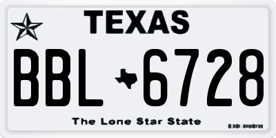 TX license plate BBL6728