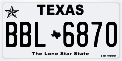 TX license plate BBL6870