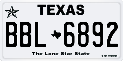 TX license plate BBL6892