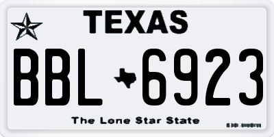TX license plate BBL6923