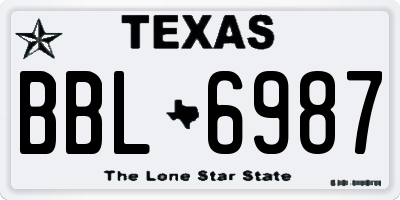 TX license plate BBL6987