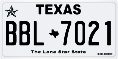 TX license plate BBL7021
