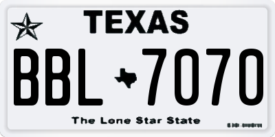 TX license plate BBL7070