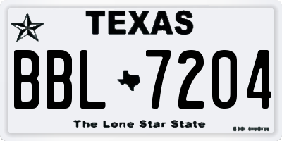 TX license plate BBL7204