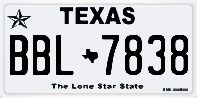 TX license plate BBL7838