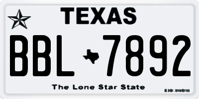 TX license plate BBL7892