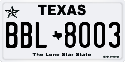 TX license plate BBL8003