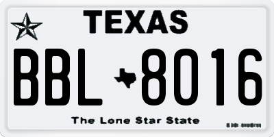 TX license plate BBL8016