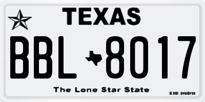 TX license plate BBL8017