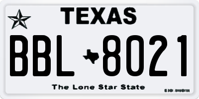 TX license plate BBL8021