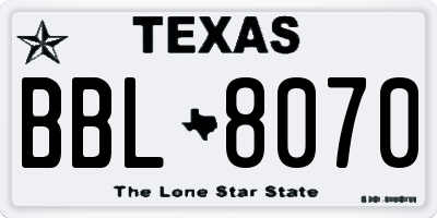TX license plate BBL8070
