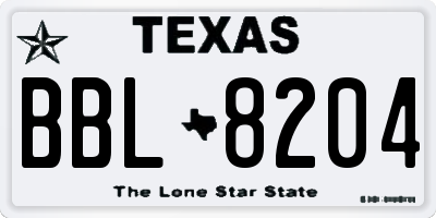 TX license plate BBL8204