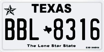 TX license plate BBL8316