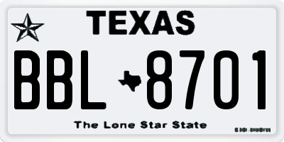 TX license plate BBL8701