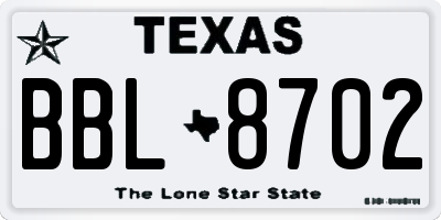 TX license plate BBL8702