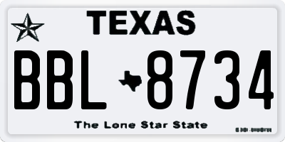 TX license plate BBL8734