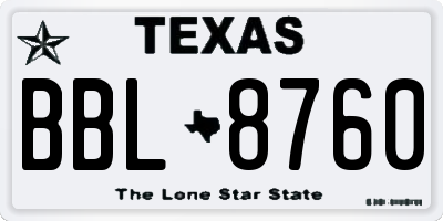 TX license plate BBL8760