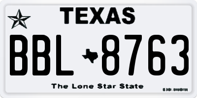 TX license plate BBL8763