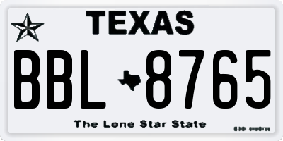 TX license plate BBL8765