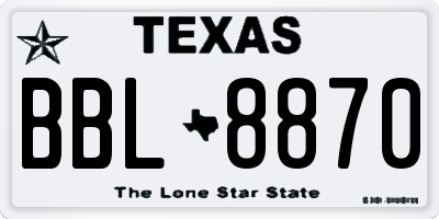 TX license plate BBL8870