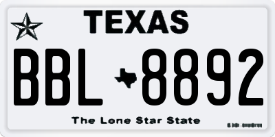 TX license plate BBL8892