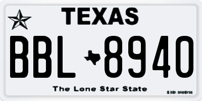 TX license plate BBL8940