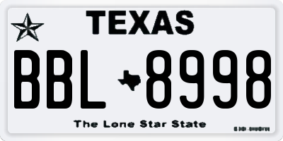TX license plate BBL8998