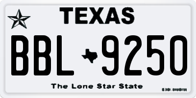TX license plate BBL9250