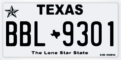 TX license plate BBL9301