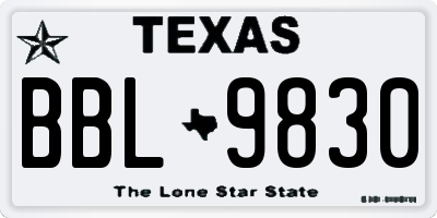 TX license plate BBL9830
